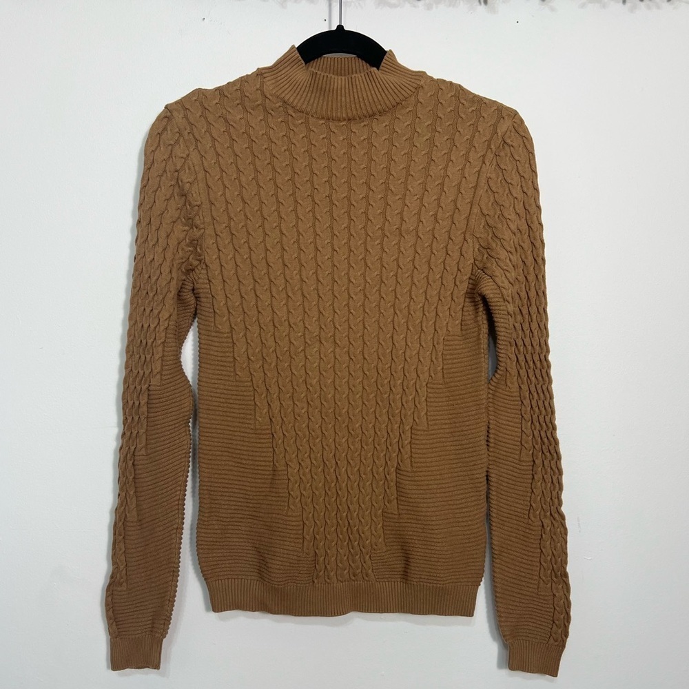 ASOS Designs Cotton Light Brown Cable Knit Mock Neck Sweater Size Small